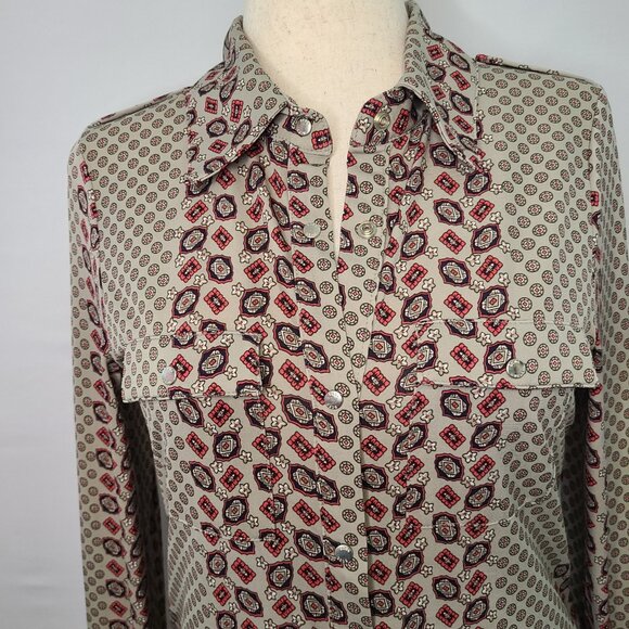 BCBG Maxazria Womens Long Sleeve Snap Up Blouse Size L - Picture 2 of 10